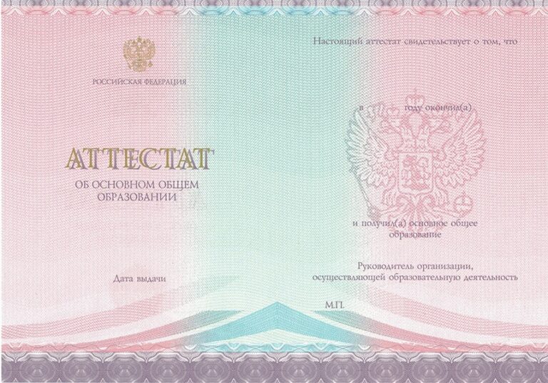 Аттестат школы за 9 классов с 2014 по 2025 год